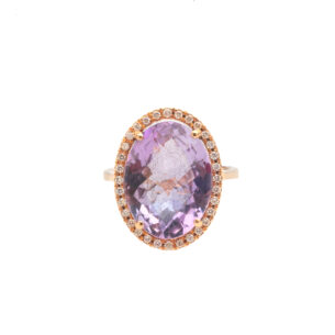 Rose Gold Ring with Diamonds and Amethyst