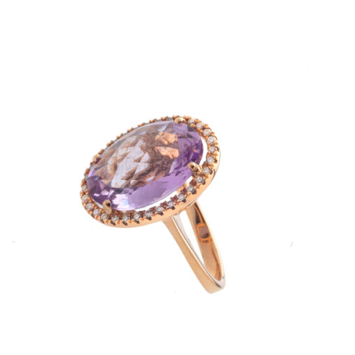 Rose Gold Ring with Diamonds and Amethyst