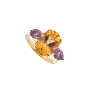 Gold Ring with Citrine and Amethyst