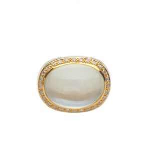Gold Ring with Diamonds and Green Amethyst