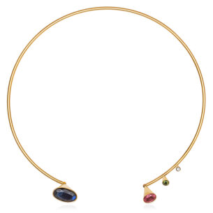 Choker necklace with oval labradorite, pink sapphire, tourmaline and diamond
