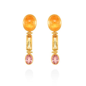 Earrings with Citrines and Pink Tourmalines