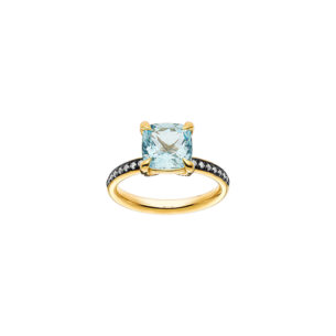 Persephone Ring with Diamonds, Fancy Yellow Diamonds & Aqua Marine