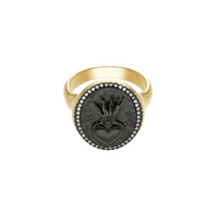 Orpheus Flamming Heart Ring with Onyx & Brown Diamonds