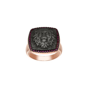 Orpheus Lion Ring with Onyx & Rubies
