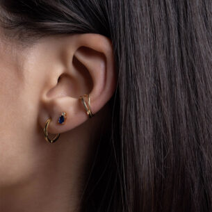 Luna Sapphire Stud Earrings Wave Single Ear Cuff