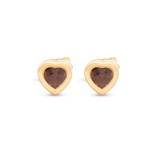 Heart Stud Earrings with Smokey Quartz