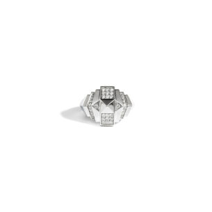 Silver Mini Pyramid Ring with Diamonds Statement