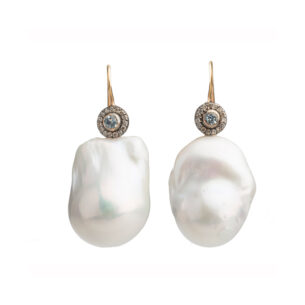 Golden Diamond Aqua Marine and Pearl Earrings Dolly Boucoyannis