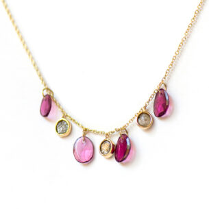 Drop Garnets and Rough Diamond Necklace Oona