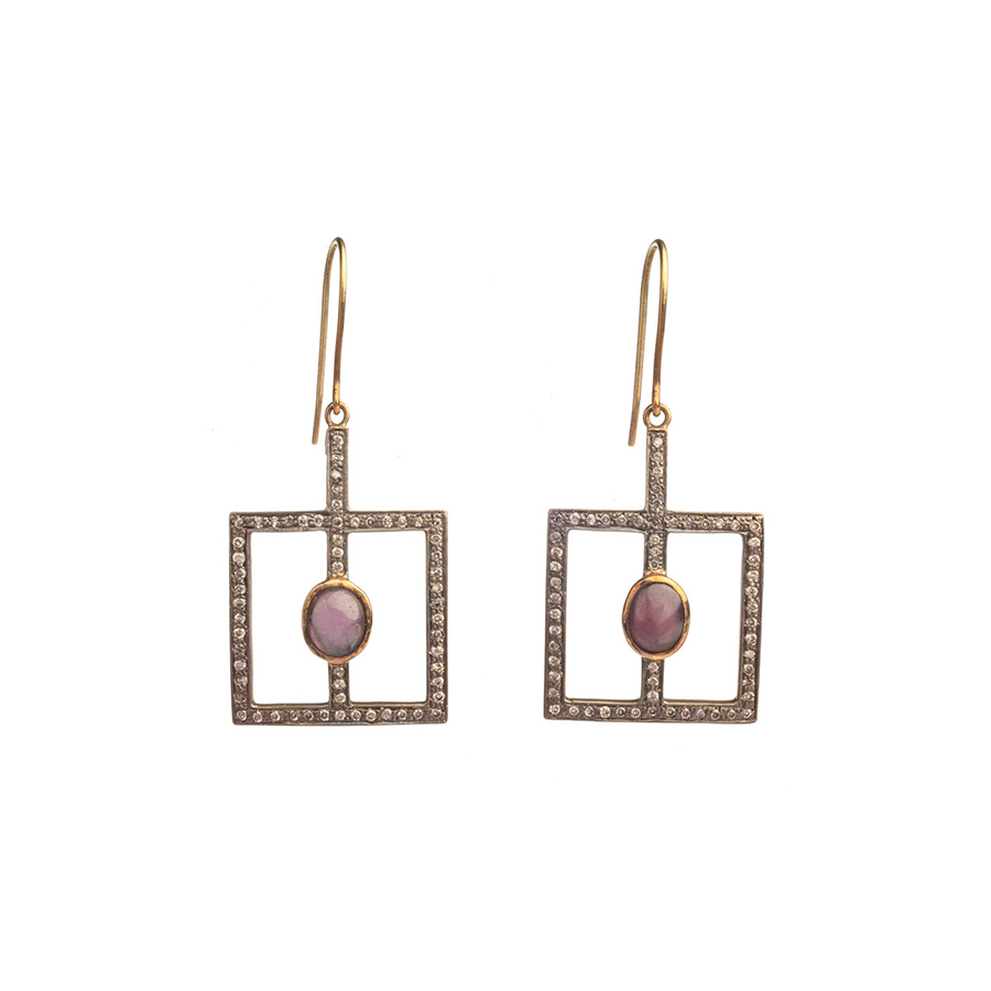 Paved Diamonds with Rough Spinels Earrings Oona