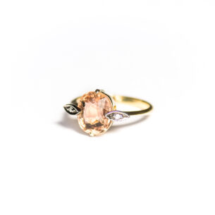 Peach Tourmaline Ring with Two Diamonds Oona