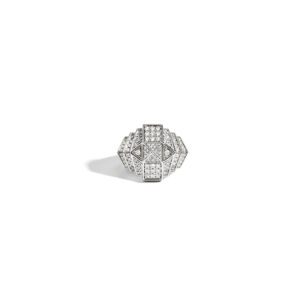 Silver Mini Pyramid Rockaway Ring with Diamonds Statement
