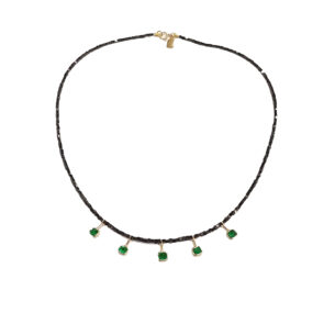 Black Cubed Diamond Beads Necklace with Emeralds Oona