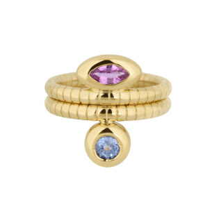 Gold Ring with Light Blue Sapphire Gold Ring with Pink Sapphire Ioanna Souflia