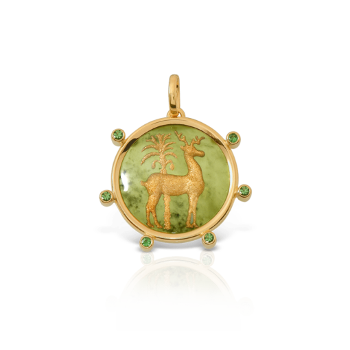 Golden Deer Pendant with Jade and Tsavorites Ilias Lalaounis