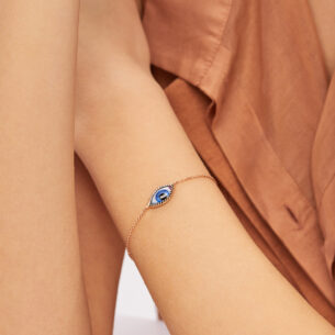 Petit Bleu Diamond Bracelet with Small Blue Enameled Eye Lito