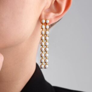 Long Gold White Enameled Earrings Vicky Shawe