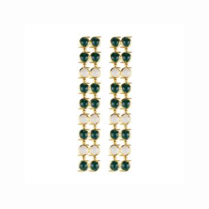 Long Gold Green and White Enameled Earrings Vicky Shawe