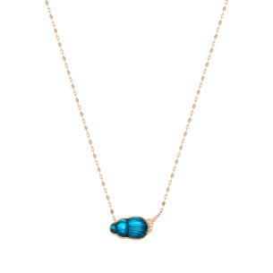 Small Sienna Necklace with a Small Blue Chalcedony Scarab and Diamonds Lito