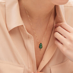 Small Giada Necklace with a Small Green Chalcedony Scarab and a Diamond Lito
