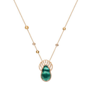 Carnella Necklace with Big Green Chalcedony Scarab Sapphires and Diamonds Lito
