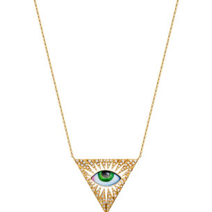 Isida Petit Vert Diamond Necklace with a Small Green Enameled Eye Lito