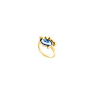 Russe Petit Bleu Chevalier Ring with Small Blue Enameled Eye and a Diamond Lito