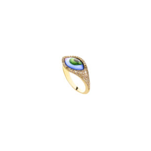 Petit Vert Chevalier Ring with Small Green Enameled Eye and Diamonds Lito