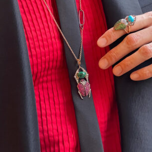 Scarabe Pendant with Ruby, Diamonds, Malachite, and Emerald