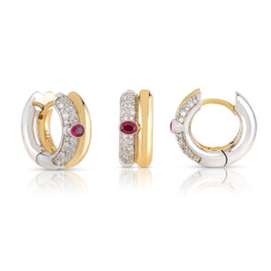 Twin Hoop Earring with Ruby and Diamonds