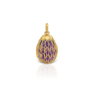 Easter Egg Pendant with Lace Design 18K Gold and Faceted Aqua Marine