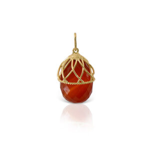 Easter Egg Pendant with Lace Design in 18K Yellow Gold and Faceted Carnelian
